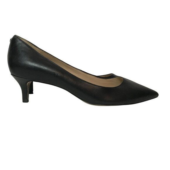 SAM EDELMAN Fori Kitten Heel Pump Black Leather Pointed Toe Womens 8.5M Shoes - Picture 1 of 9